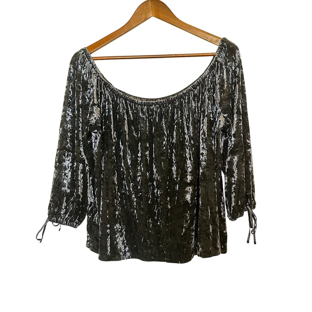American Eagle Velvet Top XL Navy Blue Off Shoulder Boho Gothcore Whimsigoth - Picture 2 of 9